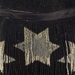 Pre Owned Saint Laurent Black Beads and Leather Fringed Small Shoulder Bag