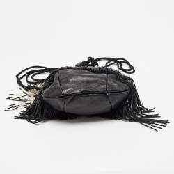 Pre Owned Saint Laurent Black Beads and Leather Fringed Small Shoulder Bag