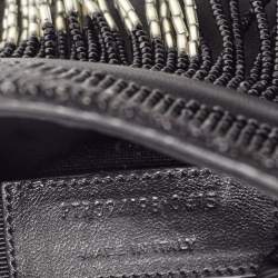 Pre Owned Saint Laurent Black Beads and Leather Fringed Small Shoulder Bag
