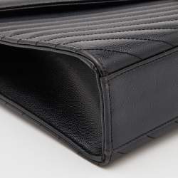 Saint Laurent Black Matelassé Leather Large Monogram Envelope Shoulder Bag