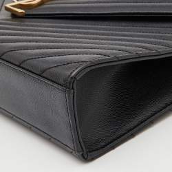 Saint Laurent Black Matelassé Leather Large Monogram Envelope Shoulder Bag