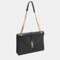 Saint Laurent Black Matelass�é Leather Large Monogram Envelope Shoulder Bag