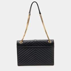 Saint Laurent Black Matelassé Leather Large Monogram Envelope Shoulder Bag
