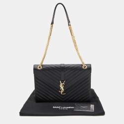 Saint Laurent Black Matelassé Leather Large Monogram Envelope Shoulder Bag