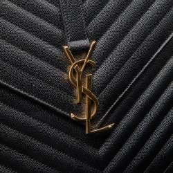 Saint Laurent Black Matelassé Leather Large Monogram Envelope Shoulder Bag