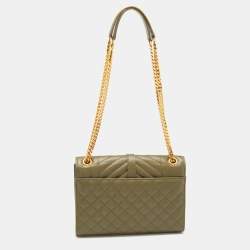 Pre Owned Saint Laurent Green Mix Matelassé Leather Medium Envelope Chain Bag