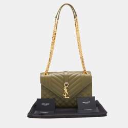 Pre Owned Saint Laurent Green Mix Matelassé Leather Medium Envelope Chain Bag