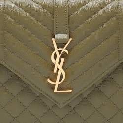 Pre Owned Saint Laurent Green Mix Matelassé Leather Medium Envelope Chain Bag