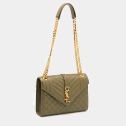 Pre Owned Saint Laurent Green Mix Matelassé Leather Medium Envelope Chain Bag