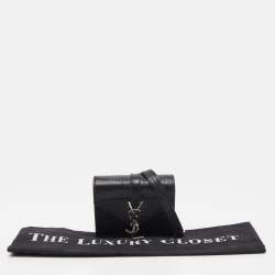 Saint Laurent Black Croc Embossed Leather Mini Candy Chain Wallet