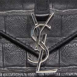 Saint Laurent Black Croc Embossed Leather Mini Candy Chain Wallet
