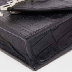 Saint Laurent Black Croc Embossed Leather Mini Candy Chain Wallet