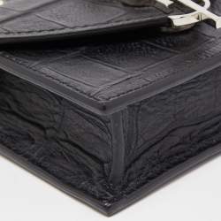 Saint Laurent Black Croc Embossed Leather Mini Candy Chain Wallet