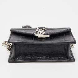 Saint Laurent Black Croc Embossed Leather Mini Candy Chain Wallet