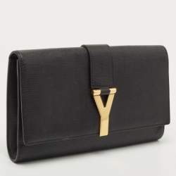 Saint Laurent Black Leather Y-Ligne Clutch