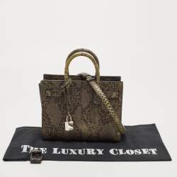 Pre Owned Saint Laurent Green/Black Python Nano Classic Sac De Jour Tote