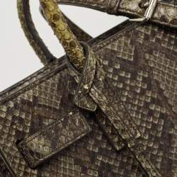 Pre Owned Saint Laurent Green/Black Python Nano Classic Sac De Jour Tote