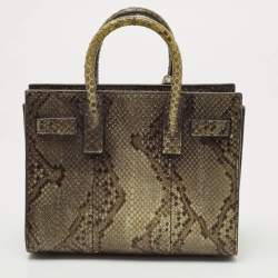 Pre Owned Saint Laurent Green/Black Python Nano Classic Sac De Jour Tote