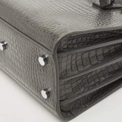 Pre Owned Saint Laurent Grey Croc Embossed Leather Baby Classic Sac De Jour Tote