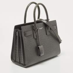 Pre Owned Saint Laurent Grey Croc Embossed Leather Baby Classic Sac De Jour Tote
