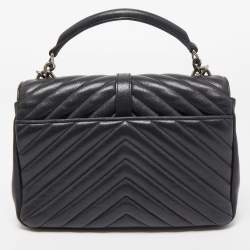 Pre Owned Saint Laurent Black Matelasse Leather Medium College Top Handle Bag