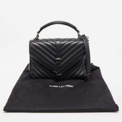 Pre Owned Saint Laurent Black Matelasse Leather Medium College Top Handle Bag