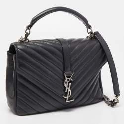 Pre Owned Saint Laurent Black Matelasse Leather Medium College Top Handle Bag