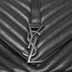 Pre Owned Saint Laurent Black Matelasse Leather Medium College Top Handle Bag