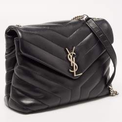 Pre Owned Saint Laurent Black Leather Small Loulou Shoulder Bag