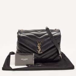Pre Owned Saint Laurent Black Leather Small Loulou Shoulder Bag