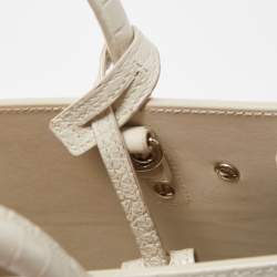 Saint Laurent White Croc Leather Nano Classic Sac De Jour Tote