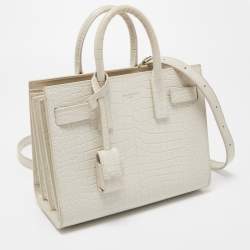 Saint Laurent White Croc Leather Nano Classic Sac De Jour Tote