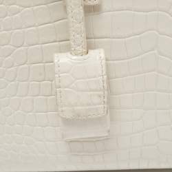 Saint Laurent White Croc Leather Nano Classic Sac De Jour Tote