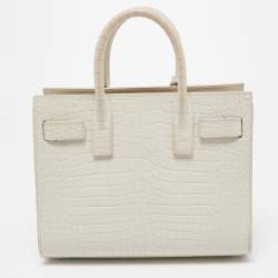 Saint Laurent White Croc Leather Nano Classic Sac De Jour Tote
