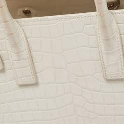 Saint Laurent White Croc Leather Nano Classic Sac De Jour Tote