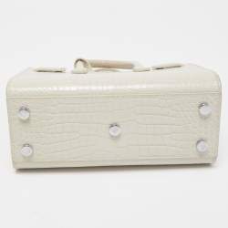 Saint Laurent White Croc Leather Nano Classic Sac De Jour Tote