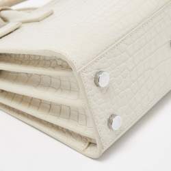 Saint Laurent White Croc Leather Nano Classic Sac De Jour Tote