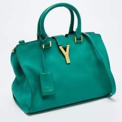 Saint Laurent Green Leather Small Cabas Chyc Satchel