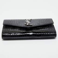 Saint Laurent Black Croc Embossed Leather Uptown Wallet on Chain