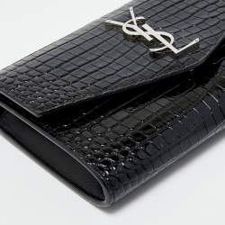 Saint Laurent Black Croc Embossed Leather Uptown Wallet on Chain