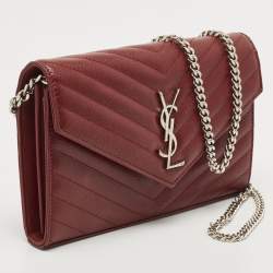Saint Laurent Red Matelassé Leather Cassandre Wallet on Chain