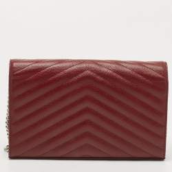 Saint Laurent Red Matelassé Leather Cassandre Wallet on Chain
