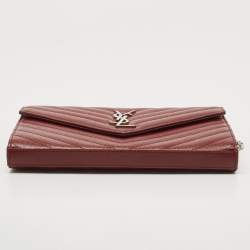 Saint Laurent Red Matelassé Leather Cassandre Wallet on Chain