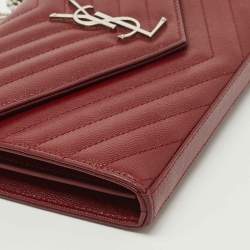 Saint Laurent Red Matelassé Leather Cassandre Wallet on Chain