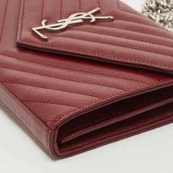 Saint Laurent Red Matelassé Leather Cassandre Wallet on Chain
