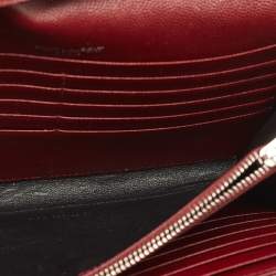 Saint Laurent Red Matelassé Leather Cassandre Wallet on Chain