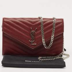 Saint Laurent Red Matelassé Leather Cassandre Wallet on Chain