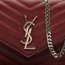 Saint Laurent Red Matelassé Leather Cassandre Wallet on Chain
