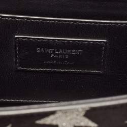 Saint Laurent Black/Silver Suede Medium Kate Star Shoulder Bag