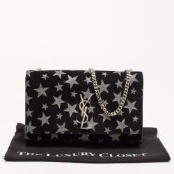 Saint Laurent Black/Silver Suede Medium Kate Star Shoulder Bag